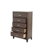 ZUN Bedroom Furniture Rustic Grey Oak Simple 1pc Tall Chest 5-Drawers Storage Solidwood Chest B011P250826