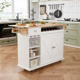 ZUN 44 Inch Kitchen Island Cart with Solid Wood Top, Wine Storage, Spice Rack, Towel Rack, Wine Glass 76065715