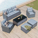 ZUN 6-piece All-Weather Wicker PE rattan Patio Outdoor Dining Conversation Sectional Set with coffee 17577169