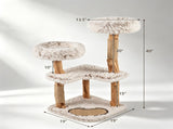 40" Natural Solid Wood Cat Tree Tower, Boho Style Cat Condo with Washable Plush Cushions & Jute 45890218