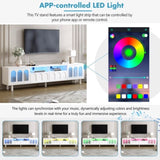 ZUN ON-TREND Cream Style TV Stand LED Light Strip for TVs Up to 80'', Graceful Entertainment Center N721P180476K