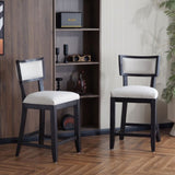 26.5" Counter Stools Set of 2, Upholstered Counter Height Bar Stools with Comfy Back, Solid Rubber 72643.00BGECHOC