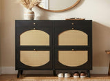 Rattan shoe cabinet with 2 drawers and 4 flip-tops, made of particleboard, 105*24*110cm, black 05339909