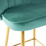 Shell shape green velvet bar chair, gold-plated metal chair legs, suitable for coffee shop, bar, W210P224254
