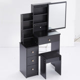 Small Size Left Bedside Cabinet Vanity Table Cushioned Stool, Extra Large Sliding Mirror, Multi W936P226030