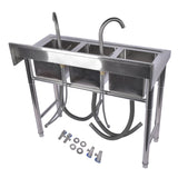 39.3 Stainless Steel Commercial Kitchen Sink Outdoor Sink with 2 Inserts, 3 Slots for Restaurant 99584050