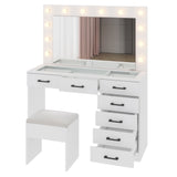 Vanity Desk Set with Large Lighted Mirror and Powre Outlet, Glass Top Makeup with 7 Drawers, 12265126