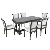 ZUN 7-Piece Dining Table with 4 Trestle Base and 6 Upholstered Chairs with Slightly Curve and Ernomic 73949177