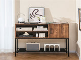 Rustic Brown Sideboard with 2 AC Outlets & 2 USB Ports, Charging Buffet Cabinet with Wine Rack 50254503