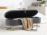 Storage Bench Bedroom Bench, Velvet Oval Upholstered End of Bed Bench with Golden Metal W1117P176450