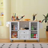 Mobile Kitchen Island Storage Trolley Cart on Wheels with Dropleaf Top, Towel/Spice Rack,2 Drawers, W1157P308196