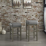 Transitional Gray Faux Leather Seat 24-inch Counter Height Stools Set of 2, Antique Gray Finish B011P231744