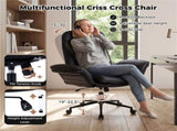 5-Position Adjustable Armrest Criss Cross Chair, Cat Scratch Leather Swivel Desk Chair with Side 83332883