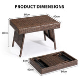Outdoor Folding Side Table, Patio Rattan Coffee Table with PE Wicker & High-Duty Steel Frame for 51700564