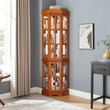 Corner Curio Cabinet with 5 Shelves and Lighting System, Oak W1693P183979