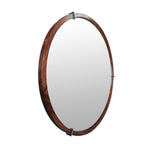 ZUN Hausen 31.5" Mid-Century Modern Round Accent Wall Mirror, Brown Walnut Wood & Veneer B2719P246002