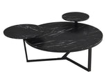 Modern coffee table with two display shelves, Black Faux marble surfaces, Tripod-inspired N735P177472B