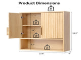 2-Door 3-Tier Slatted Bathroom Wall Cabinet 24.49"*22.83"*8.07 Oak 35998404