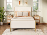 Modern White Boucle Upholstered Bed with Rubberwood Legs, KING, White N769P266448W