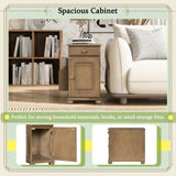 U-Can Vintage End Table Flip Top Side Table with USB Ports, One Multifunctional Drawer with cup N724P293133D