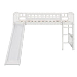 ZUN Twin size Loft Bed with Slide and Ladder, White 61401155