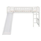 ZUN Twin size Loft Bed with Slide and Ladder, White 61401155