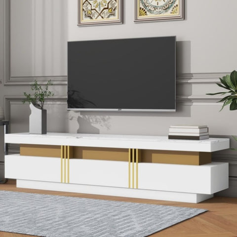 ZUN ON-TREND Luxury TV Stand High Gloss Faux Marble Top for TVs Up to 78'', Rectangle Media Console WF323980AAK