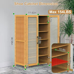 ZUN 6-Tier Shoe Cabinet with Bamboo Shoe Rack Freestanding Shoe Organizer with 2 Hollow Doors and 57089527