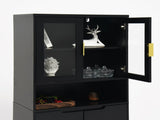 Tempered Glass Door Tall Storage Bookcase with adjustable board, 4 doors MDF painting finished W409P171434