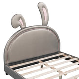 Full Size Upholstered Leather Platform Bed with Rabbit Ornament, Gray WF299139AAE