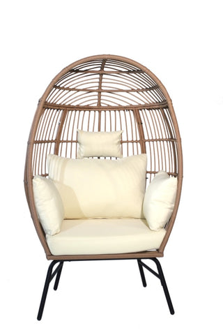 ZUN Outdoor Garden Wicker Egg And Footstool Patio Chaise, With Cushions, Outdoor Indoor Basket W2337P151815