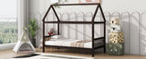 Twin House Bed with Headboard and Footboard, Twin Rubber Wood Bed with House Frame,Esspresso W504P225958