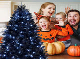 5ft Black Christmas Tree with 250 White LED Lights, 1076 Tips PEPVC Artificial Tree for Halloween & 78139816