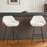 ZUN 26" Modern Counter Height Bar Stools Set of 2, Mid Century Leather Upholstered Accent Arm Bar WF322612AAK