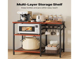 Kitchen Bakers Rack, 35.4-Inch Wide Stand with X-Frame Support, Multi-Tier Storage Shelves, 5 Hooks 27874228