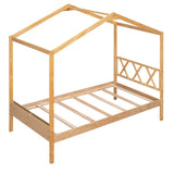 ZUN Twin Size Wood House Bed with Storage Space, Natural 68392034