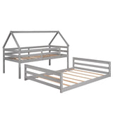 Twin over Full House Bunk Bed with Built-in Ladder,Gray WF287558AAE