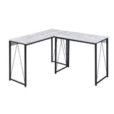 ZUN Antique White and Black 35.5" Writing Desk with Metal Sled Base B062P184522