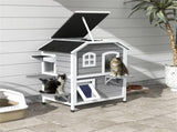 White 2-Tier Wooden Outdoor Cat Shelter Kitten Condo with Openable Asphalt Roof, 4 Rest Platforms 24210938