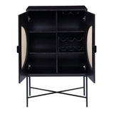 ZUN Black 2-door Wine Cabinet with Rattan Insert B062P185707