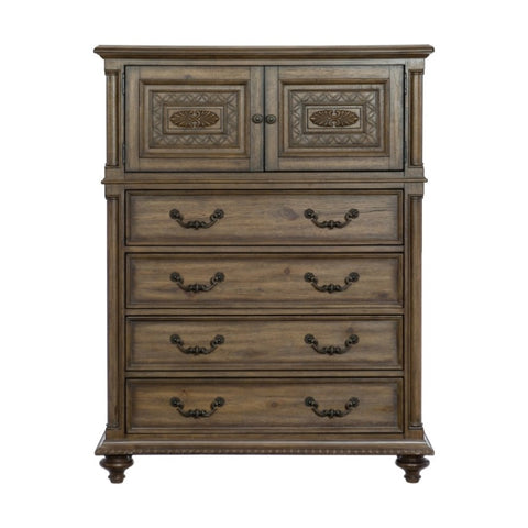 ZUN Traditional Vintage Style 1pc Chest of Drawers Top Cabinet Shelf Metal Hardware Weathered Pecan B011P186805