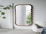 31.4x1.4x74" Oversized Wooden Floor Mirror with Unique Brown Frame W2078P618608