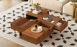 U-Can 33''Mid Century Modern Coffee Table,Unique Square Wooden Coffee Table with 3 Drawers, Tempered N724P270432D