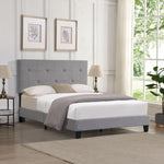 ZUN Queen Size Upholstered Platform Bed Frame with Button Tufted Linen Fabric Headboard, No Box Spring W2297140920