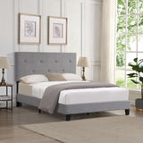 Queen Size Upholstered Platform Bed Frame with Button Tufted Linen Fabric Headboard, No Box Spring W2297140920
