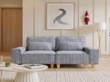 Gray Deep Seat Corduroy Loveseat with Brushed Stainless Steel Cup Holders and 2 Decorative Pillows, 35611073