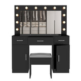 Vanity Desk Set with Large Lighted Mirror Powre Outlet, Glass Top Makeup Vanity with 3 Drawers 61795996