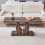 ZUN Modern Minimalist Walnut Dark Brown Texture Sticker-Patterned MDF Rectangular Coffee Table. Add a W1151P230544