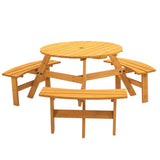 ZUN 6-Person Circular Outdoor Wooden Picnic Table for Patio, Backyard, Garden, DIY w/ 3 Built-in 17524845