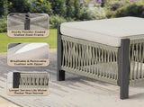 Outdoor PE Wicker Ottomans Set of 2, Patio Rattan Footrests with Beige Cushion for Backyard or Deck T3773P419405